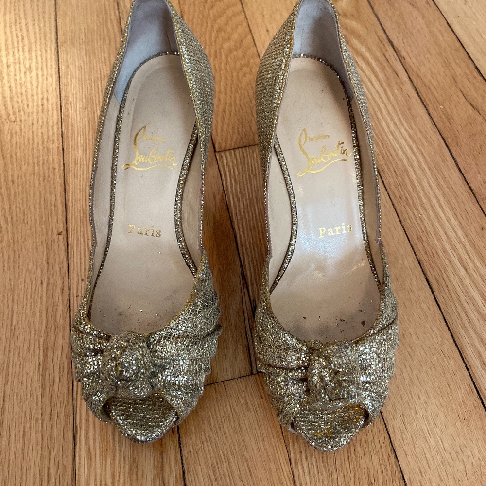 Christian Louboutin Gold Sparkle Knot Heel